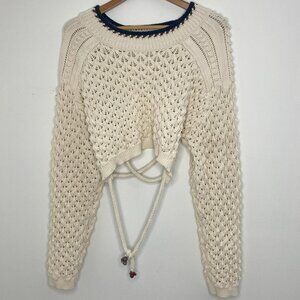 No tag - Zara, Textured, Round Neck, Cropped, Beige, Nautical, Sweater, Size S
